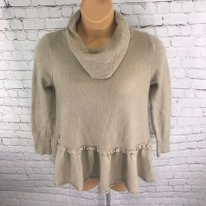Umgee Turtle Neck Ruffle Hem Tan Sweater Sz S